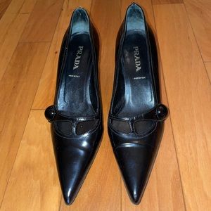 Prada black kitten heel pumps